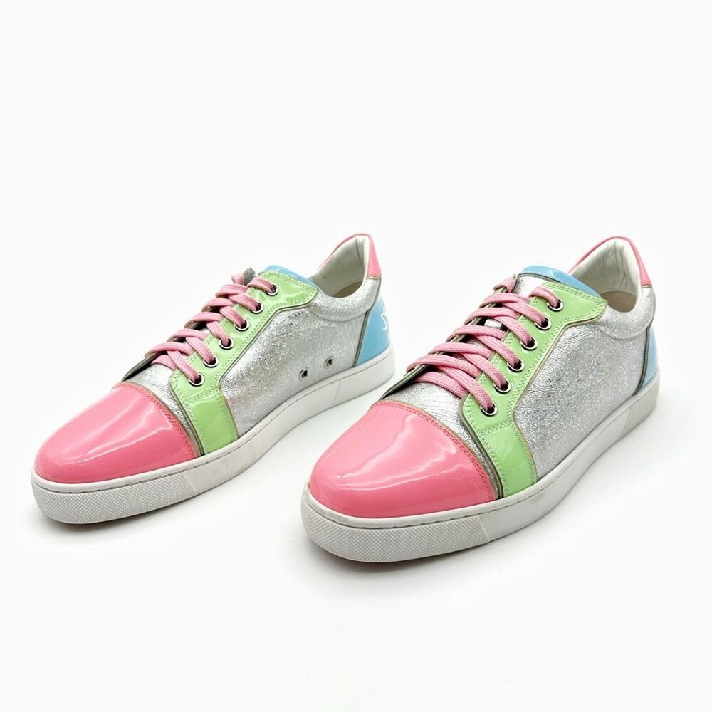 CHRISTIAN LOUBOUTIN Fun Viera Pink Glitter Low Top Sneakers Size 40 Lace Up - Picture 14 of 14